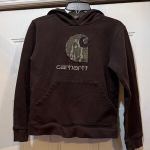 Carhartt Dark Brown Hoodie with Camo Emblem